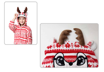 Christmas Reindeer Animal Onesie Pajama For Kids Unisex  Sleepwear Plush One-Piece