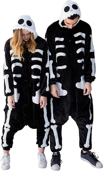 Animal Onesie Pajamas for Adult Unisex Cosplay Costume Plush One Piece (Skeleton)