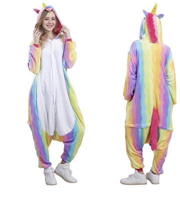 rainbow unicorn costume animal pajama onesie jammies jumper cosplay for adults unisex for women flannel plush one piece kigurumi 