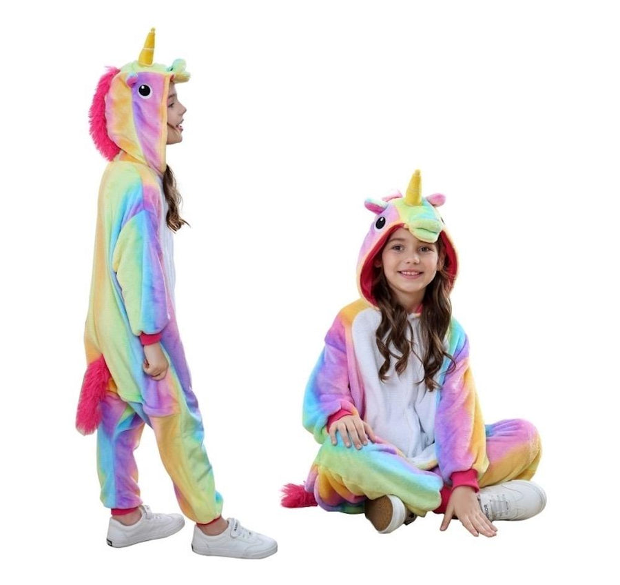 Animal Onesie Pajamas  For Kids Unisex Sleepwear Plush Costume (Rainbow Unicorn)