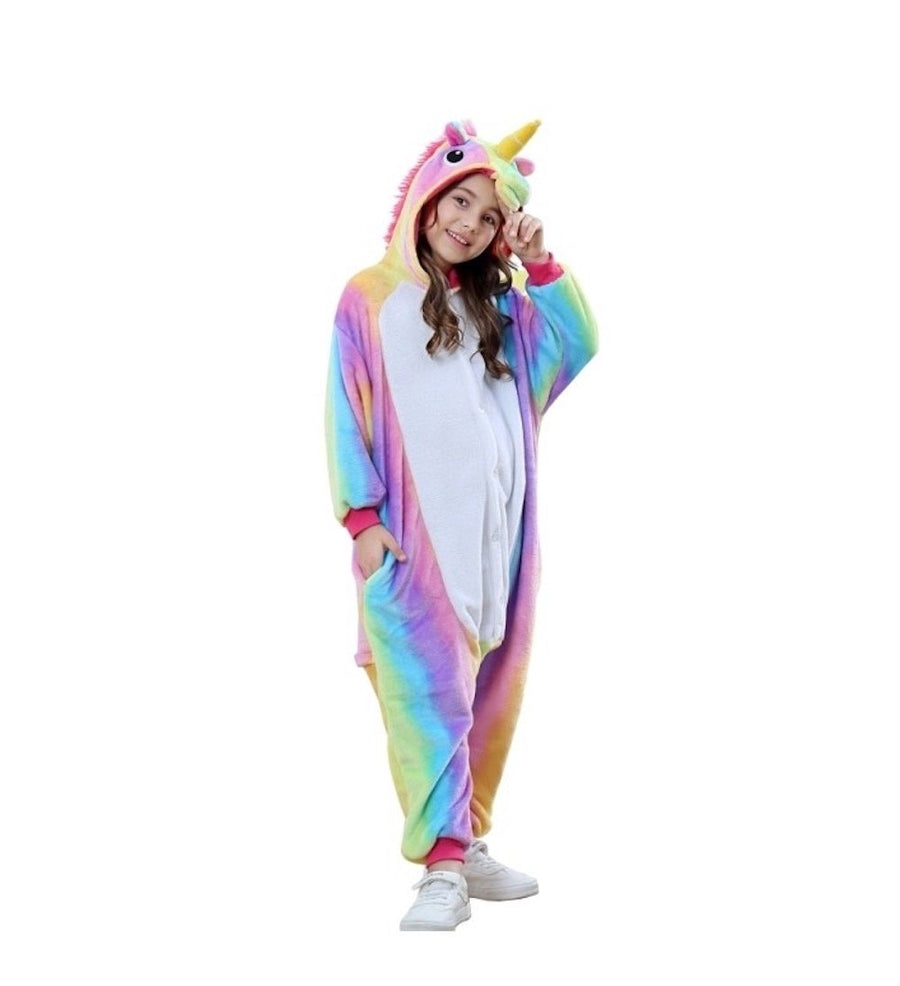 Animal Onesie Pajamas  For Kids Unisex Sleepwear Plush Costume (Rainbow Unicorn)