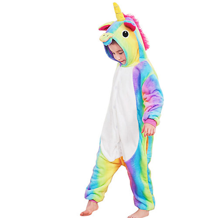 Animal Onesie Pajamas  For Kids Unisex Sleepwear Plush Costume (Rainbow Unicorn)