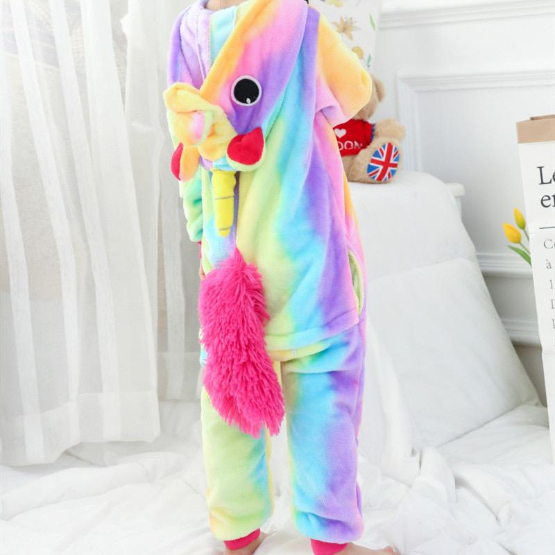 Animal Onesie Pajamas  For Kids Unisex Sleepwear Plush Costume (Rainbow Unicorn)