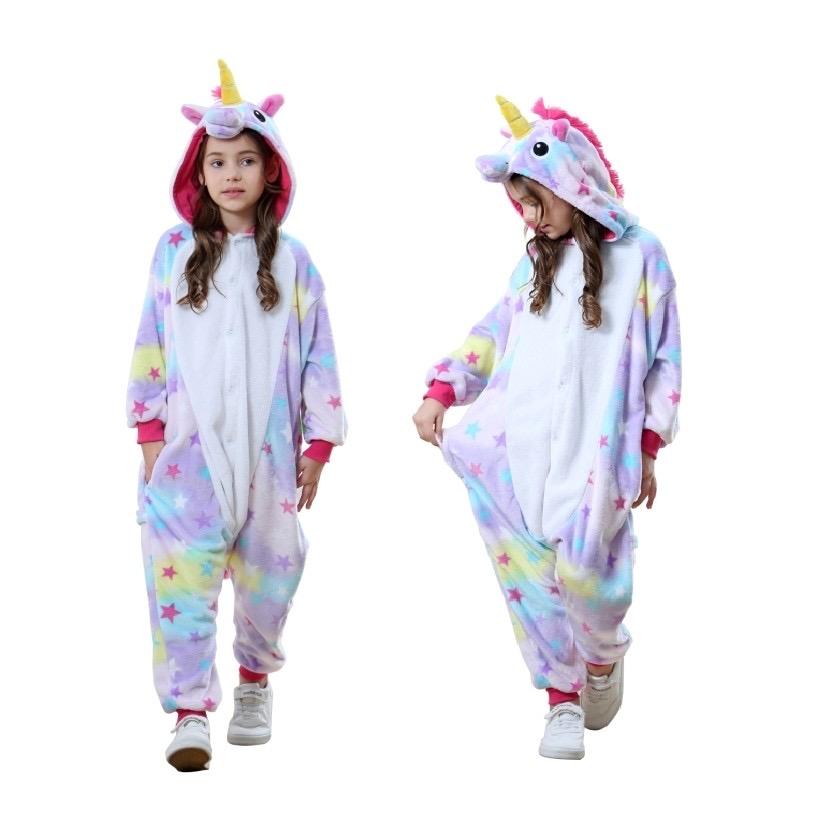 Animal Onesie Pajamas For Kids Unisex Sleepwear One-Piece Plush ( Unicorn with Stars)