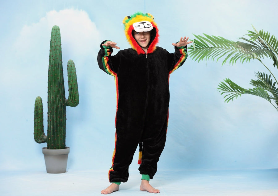 Rasta Lion Animal Onesie Pajama For Kids Unisex Sleepwear Plush One Piece