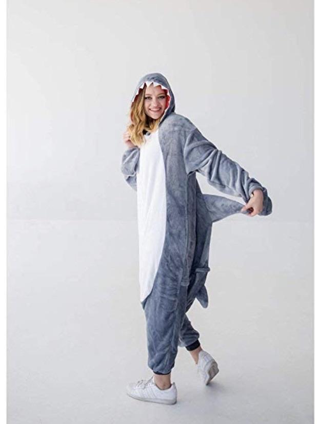 Animal Onesie Pajamas for Adult Unisex Cosplay Costume Plush One Piece (SHARK )