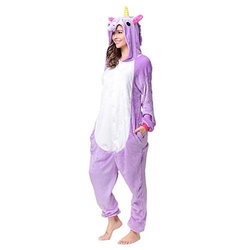 Animal Onesie Pajamas for Adult Unisex Cosplay Costume Plush One Piece (Purple Unicorn)