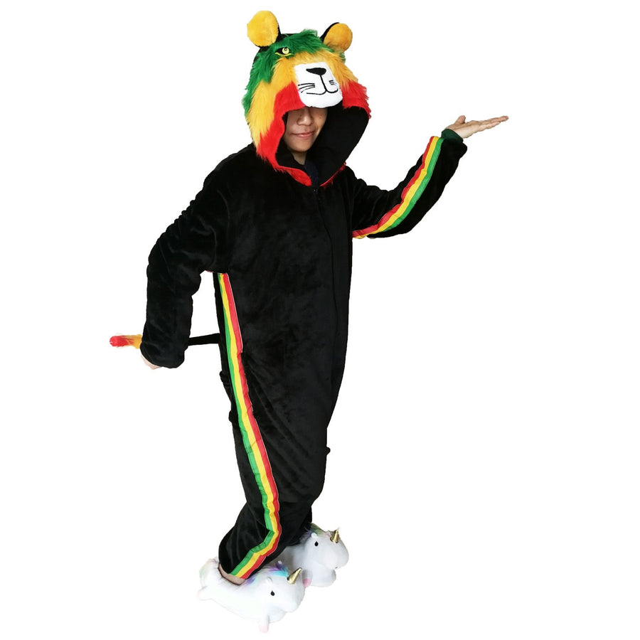 Rasta Lion Animal Onesie Pajamas for Adult Unisex Cosplay Costume Plush One Piece