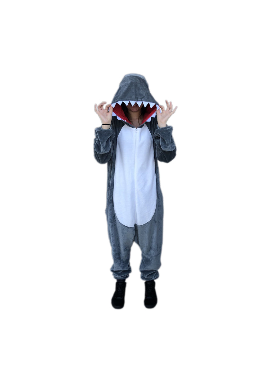 Animal Onesie Pajamas for Adult Unisex Cosplay Costume Plush One Piece (SHARK )