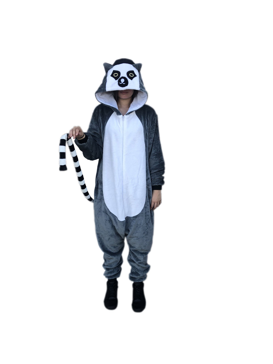 Animal Onesie Pajamas for Adult Unisex Cosplay Costume Plush One Piece (Lemur)