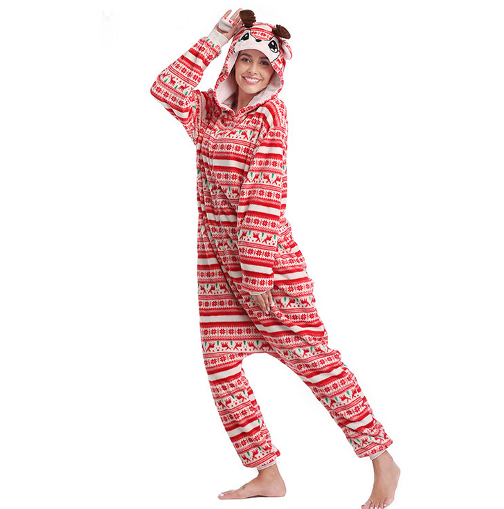 Animal Onesie Pajamas for Adult Unisex Cosplay Costume Plush One Piece (Christmas Reindeer)