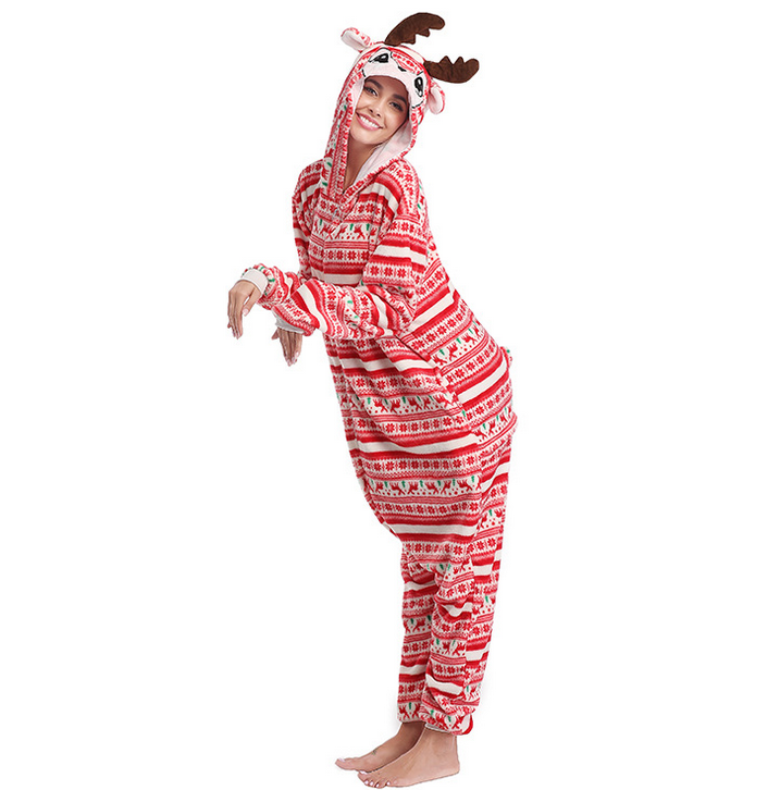 Animal Onesie Pajamas for Adult Unisex Cosplay Costume Plush One Piece (Christmas Reindeer)