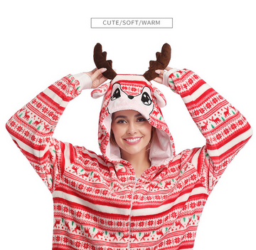 Animal Onesie Pajamas for Adult Unisex Cosplay Costume Plush One Piece (Christmas Reindeer)