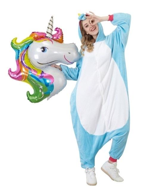 Teal Unicorn Animal Onesie Pajamas For Adult Unisex Plush One-Piece