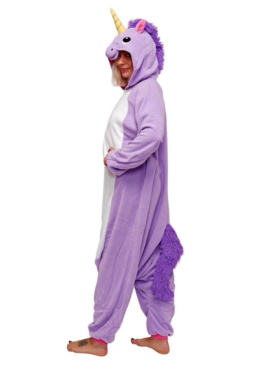 Animal Onesie Pajamas for Adult Unisex Cosplay Costume Plush One Piece (Purple Unicorn)