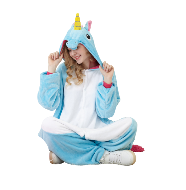 Teal Unicorn Animal Onesie Pajamas For Adult Unisex Plush One-Piece