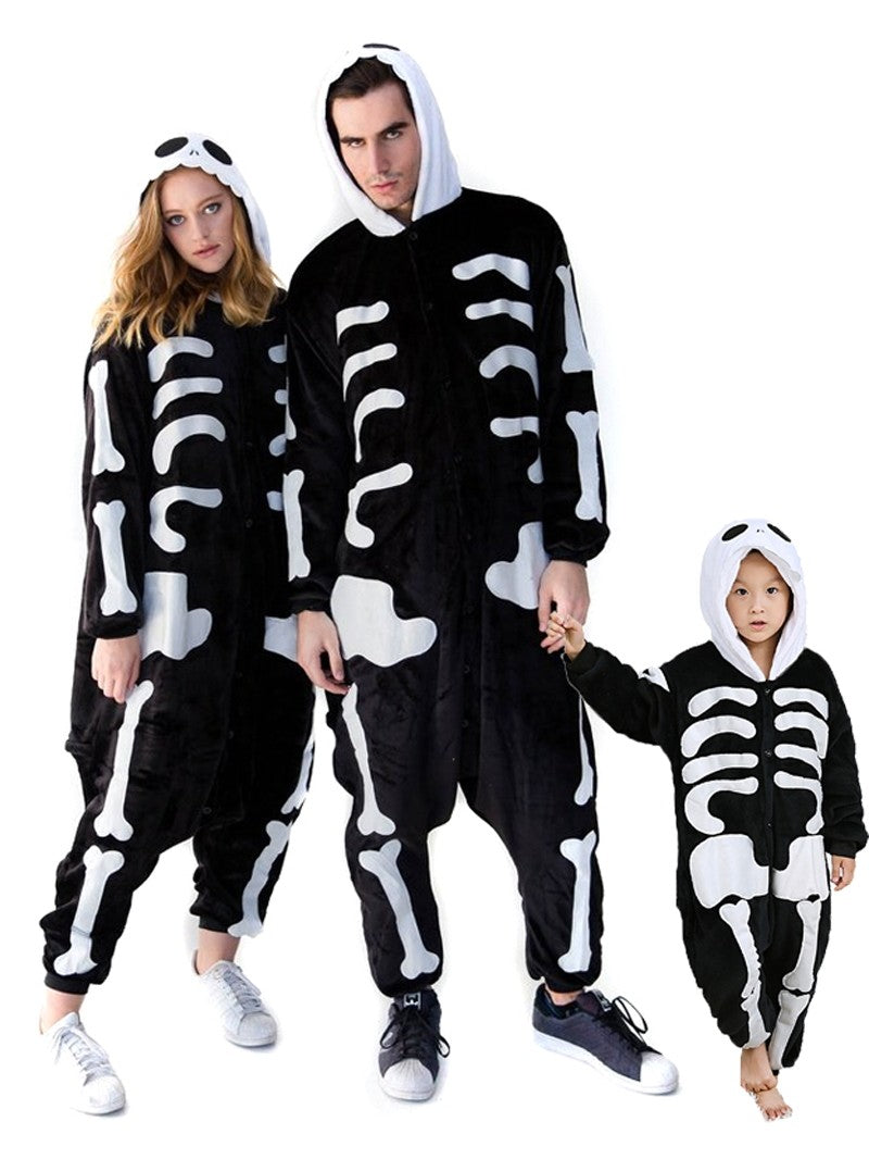 Animal Onesie Pajamas For Kids Unisex Sleepwear Plush One-Piece (Skeleton)