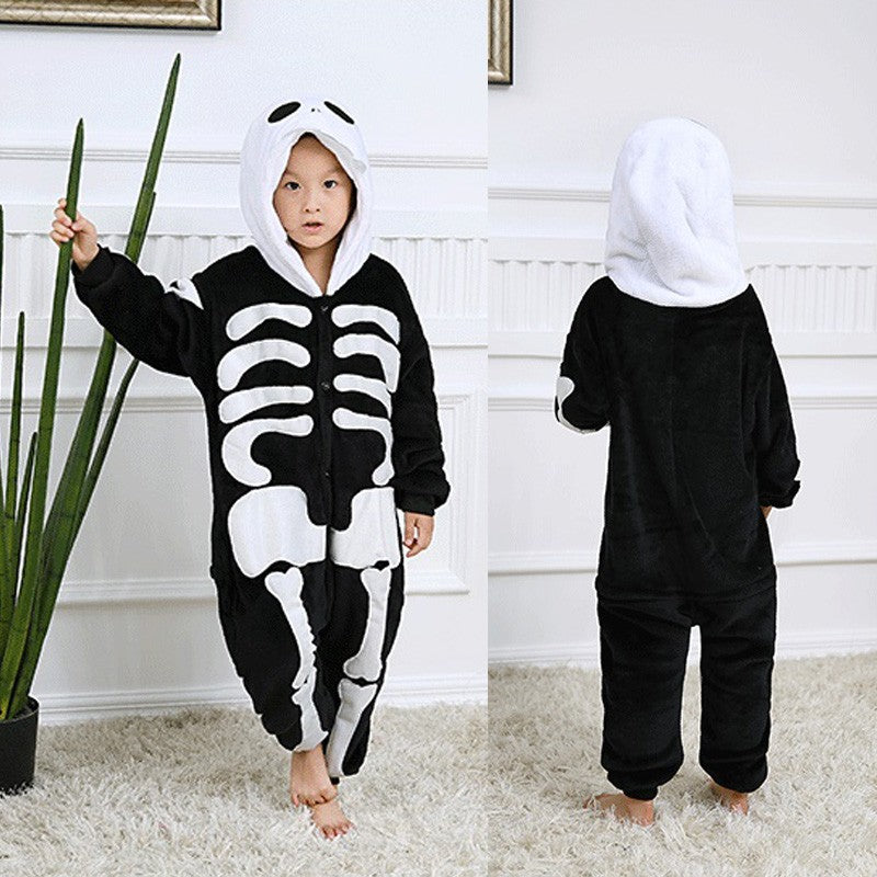 Animal Onesie Pajamas For Kids Unisex Sleepwear Plush One-Piece (Skeleton)